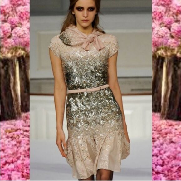 $5,700 OSCAR DE LA RENTA PICASSO ART OMBRE SILK SEQUIN RUNWAY DRESS US 8 - Picture 1 of 6